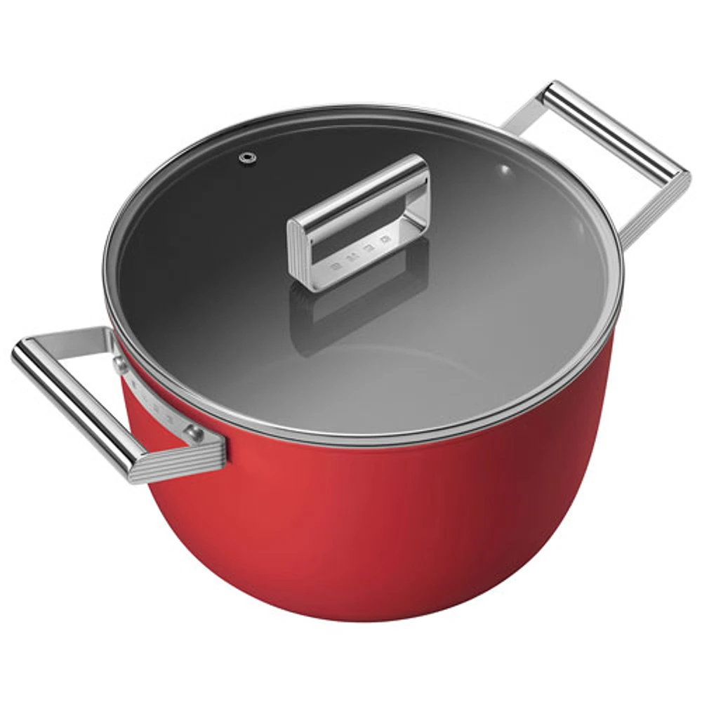 Smeg 10" Aluminum Casserole Pan with Glass Lid - Matte Red