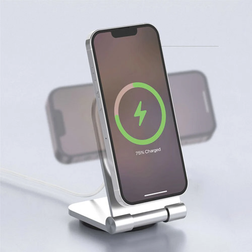 LBT Mag Stream MagSafe 15W Wireless Charging Stand with 20W PD Wall Charger - Silver