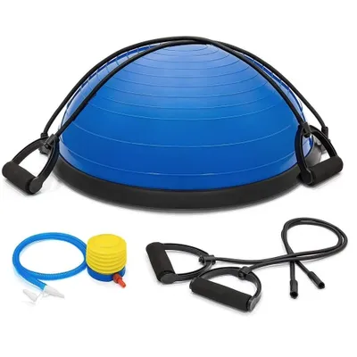 Balance Ball Balance Trainer, 23" Half Ball with 2 Resistance Bands, Half Yoga Exercise Ball Yoga Strength Exercise Fitness Platform, Stability Ball Core Training Home Workout with Bonus Foot Pump