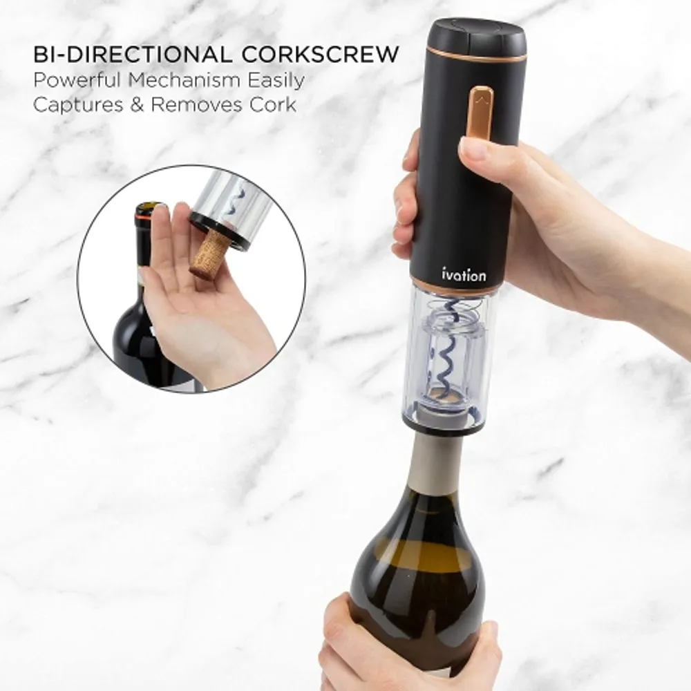 Chefman cordless electric wine bottle opener removes the cork in