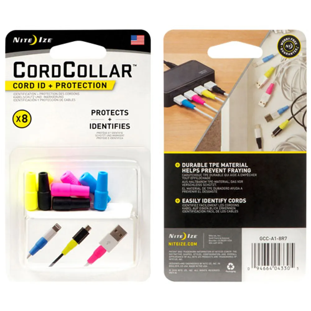 Pièces d'identification et de protection de cordons CordCollar de Nite Ize - Ensemble de 8