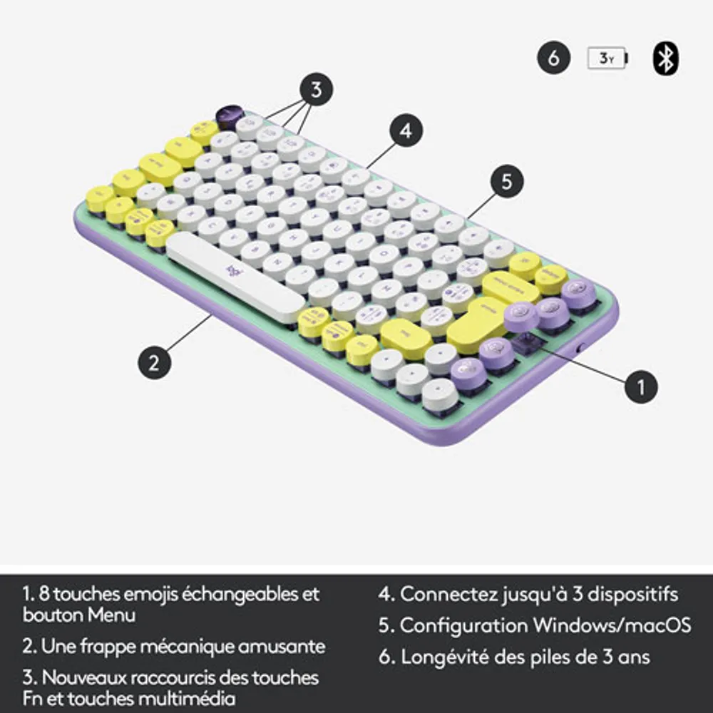 Logitech POP Keys Wireless Mechanical Keyboard with Customizable Emoji Keys - Daydream