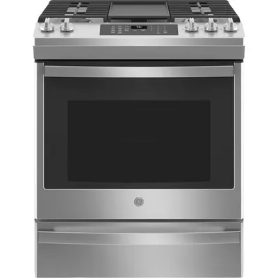 GE 30" 5.6 Cu. Ft. Fan Convection 5-Burner Slide-In Gas Range (JCGS760SPSS) - Stainless Steel