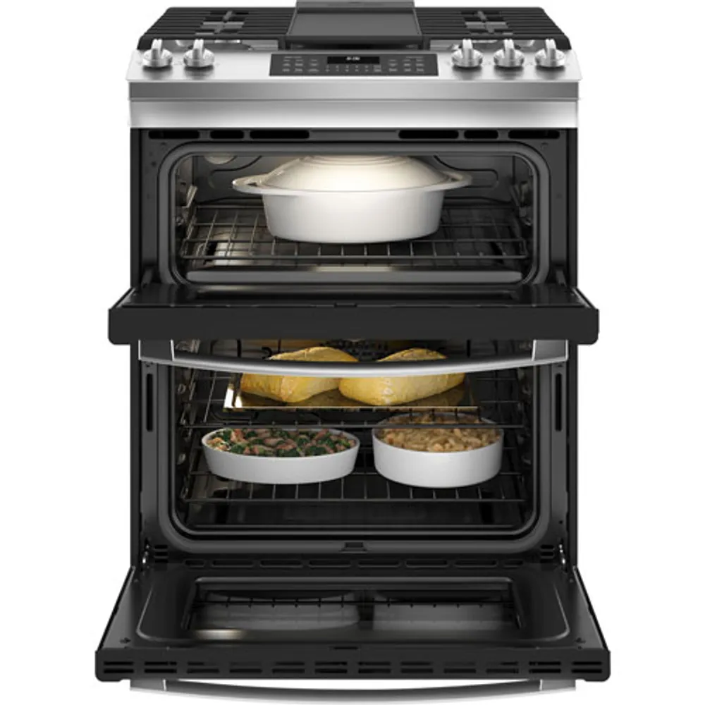 GE 30" 6.7 Cu. Ft. Double Oven 5-Burner Slide-In Gas Range (JCGSS86SPSS) - Stainless Steel