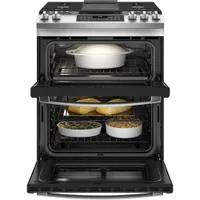 GE 30" 6.7 Cu. Ft. Double Oven 5-Burner Slide-In Gas Range (JCGSS86SPSS) - Stainless Steel