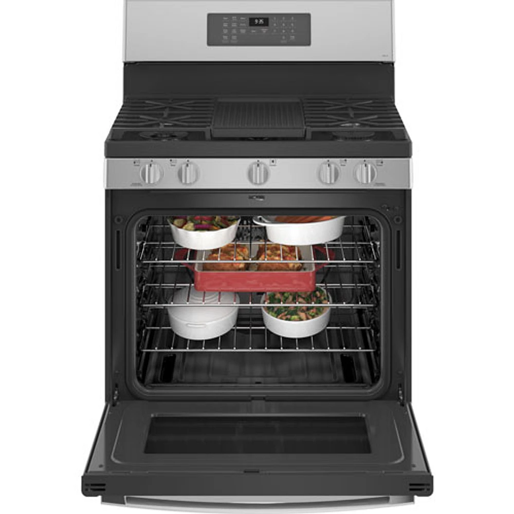 GE 30" 5.6 Cu. Ft. True Convection 5-Burner Freestanding Gas Air Fry Range (PCGB935YPFS) - Stainless