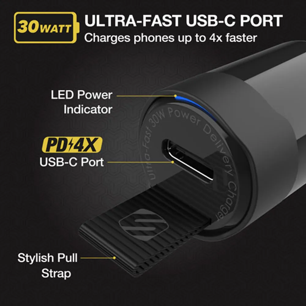 Mini chargeur pour l'auto PowerVolt 3.0 PowerVolt 30 W de Scosche - Noir
