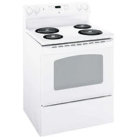 Cuisinière électrique autonome à serpentins de 5 pi³ et 30 po de GE (JCBS280DMWW) - Blanc