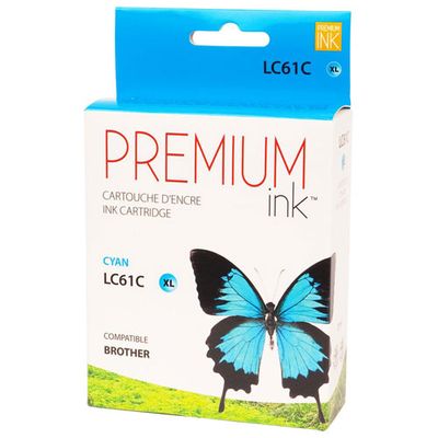 Premium Ink Cyan Ink Cartridge Compatible with Brother (LC61C)