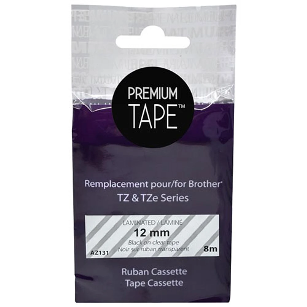 Cassette de ruban laminé noir sur fond transparent de 12 mm Premium Tape pour TZ/TZe de Brother