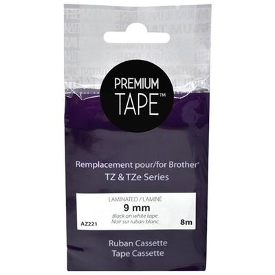 Premium Tape Laminated 9mm Black-on-White Tape Cassette for Brother TZ/TZe Series