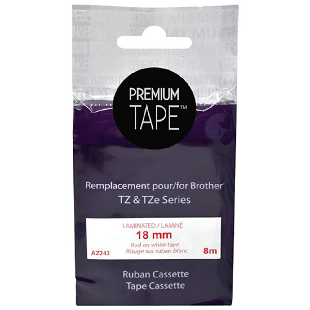 Cassette de ruban laminé rouge sur blanc de 18 mm Premium Tape pour TZ/TZe de Brother