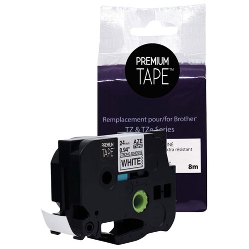 Premium Tape Laminated 24mm Black-on-White Tape Cassette for Brother TZ/TZe Series