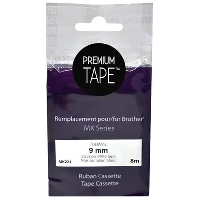 Cassette de ruban thermique noir sur blanc de 9 mm Premium Tape pour MK de Brother