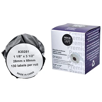 Étiquettes d'adresse Premium Tape pour LW de Dymo - 1 1/8 x 3 1/2 po - 130 étiquettes