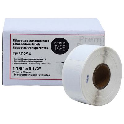 Premium Tape Clear Address Labels for Dymo LW - 1 1/8" x 3 1/2" - 130 Labels