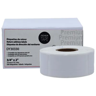 Étiquettes d'adresse de retour Premium Tape pour LW de Dymo - 3/4 x 2 po - 500 étiquettes