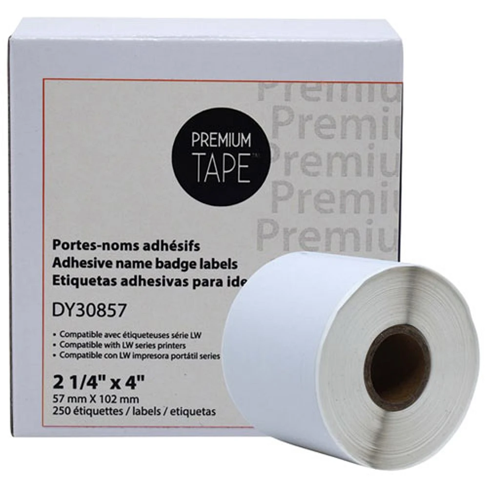 Premium Tape Adhesive Name Badge Labels for Dymo LW - 2 1/4" x 4" - 250 Labels