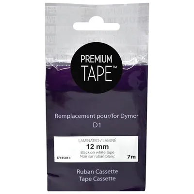 Premium Tape Laminated 12mm Black-on-White Tape Cassette for Dymo D1