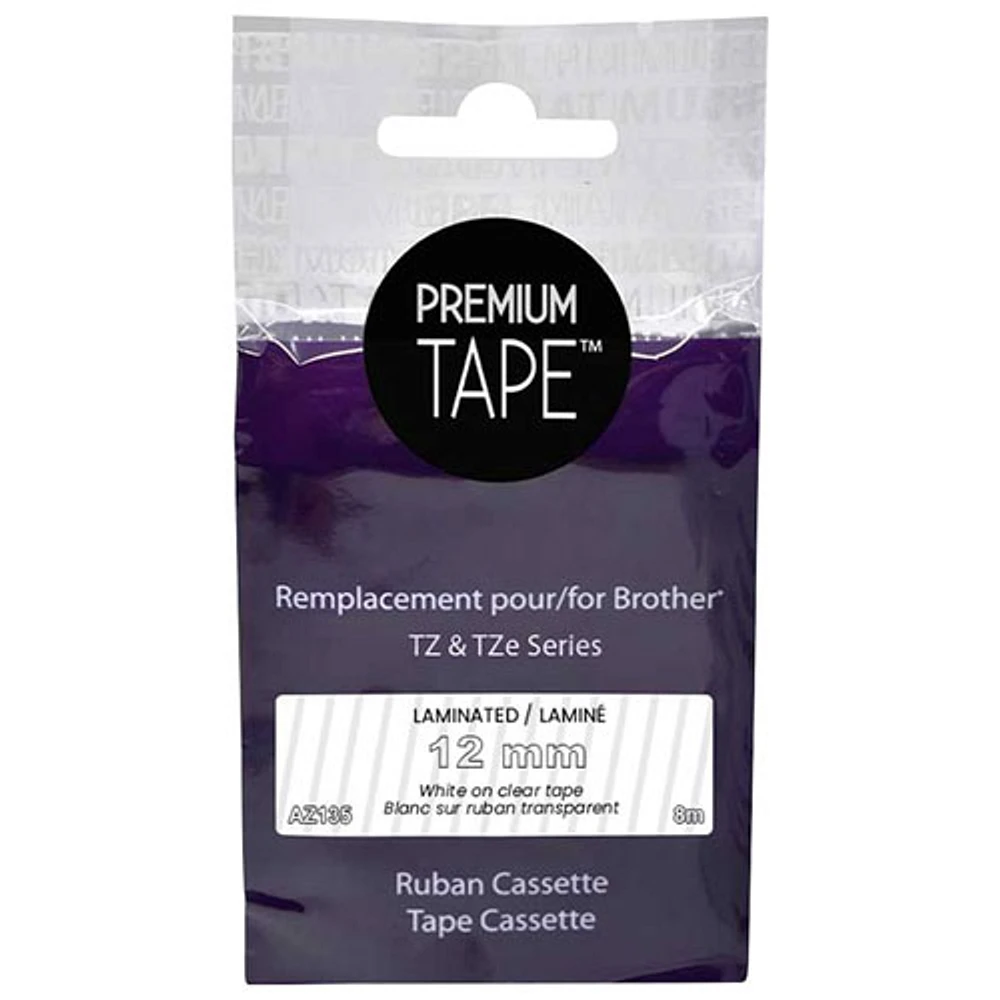 Cassette de ruban laminé blanc sur transparent de 12 mm de Premium Tape pour TZ/TZe de Brother