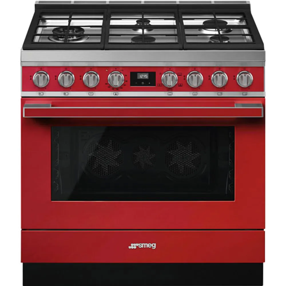 Smeg Portofino 36" 4.5 Cu. Ft. True Convection 5-Burner Freestanding Gas Range (CPF36UGGR) - Red