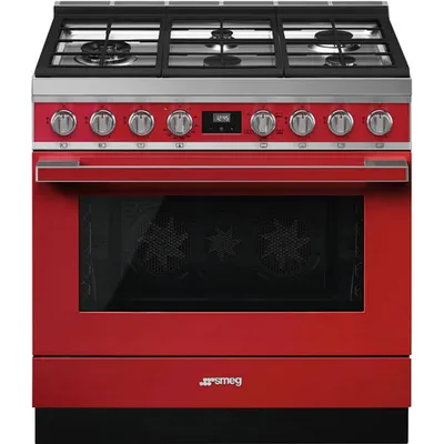 Smeg Portofino 36" 4.5 Cu. Ft. True Convection 5-Burner Freestanding Gas Range (CPF36UGGR) - Red