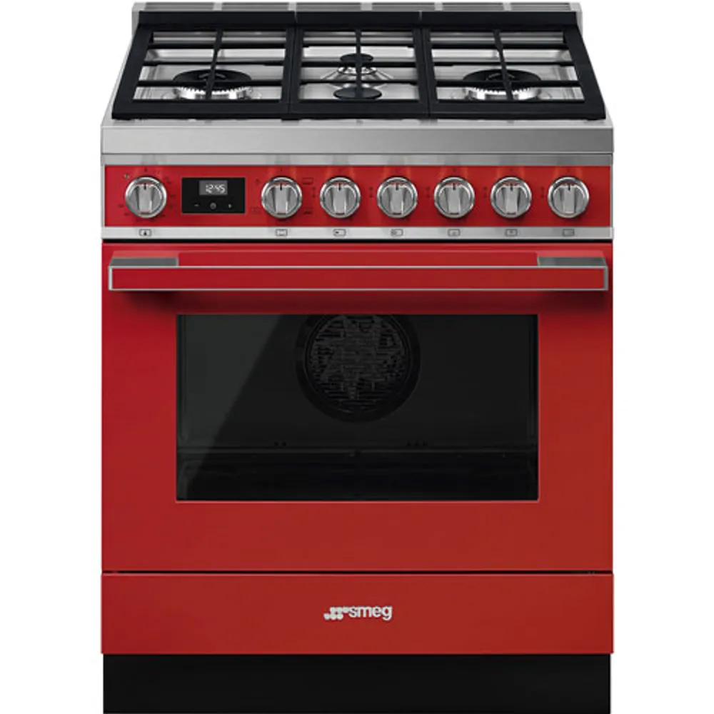 Smeg Portofino 30" 3.7 Cu. Ft. True Convection Freestanding Gas Range (CPF30UGGR) - Red