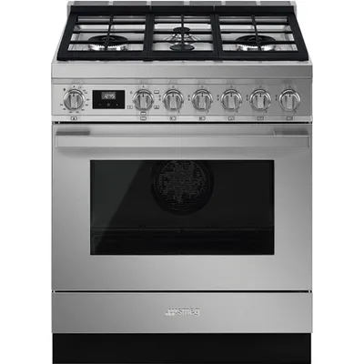 Smeg Portofino 30" 3.7 Cu. Ft. True Convection Freestanding Gas Range (CPF30UGGX) - Stainless Steel