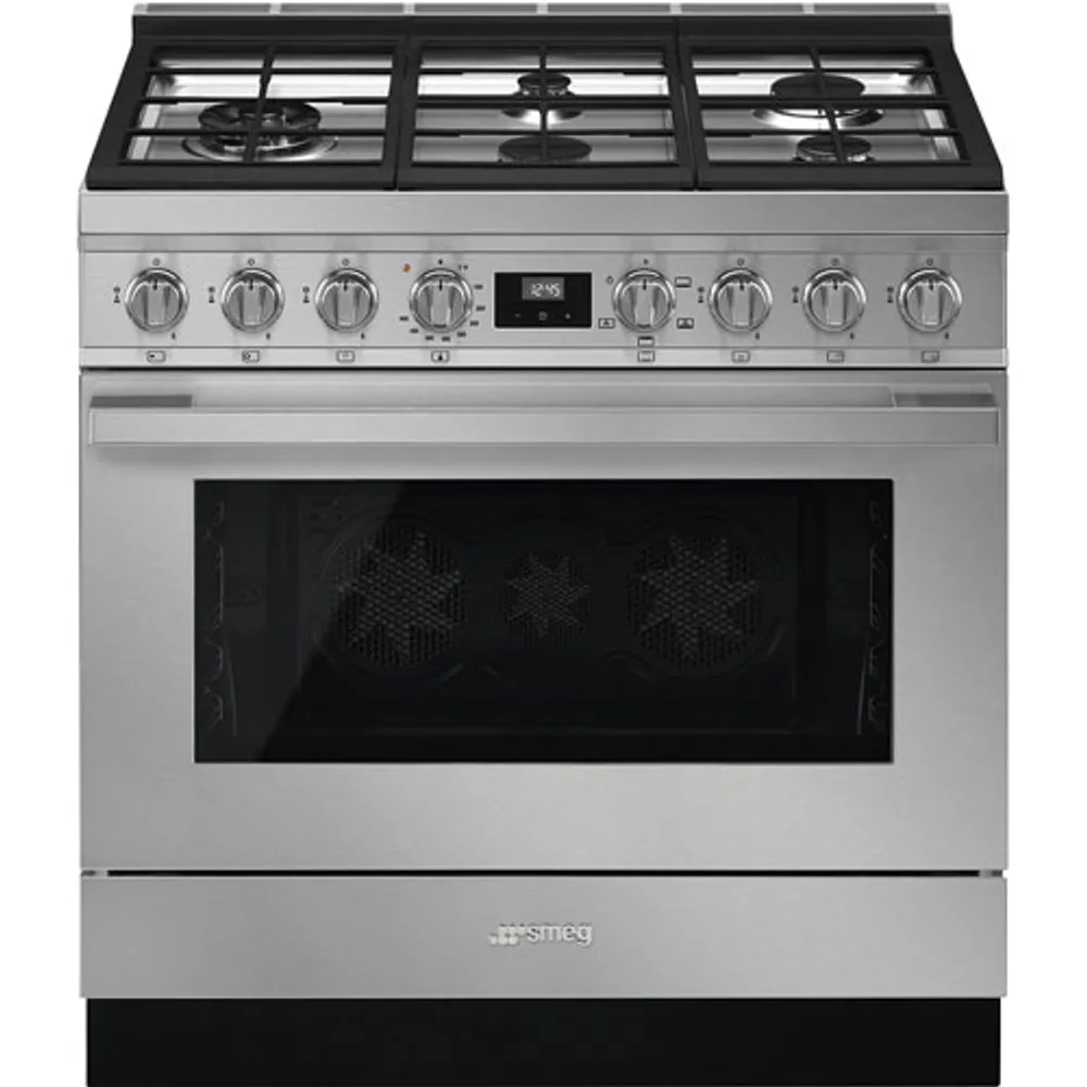 Smeg Portofino 36" 4.5 Cu. Ft. True Convection 5-Burner Freestanding Gas Range (CPF36UGGX) - Stainless