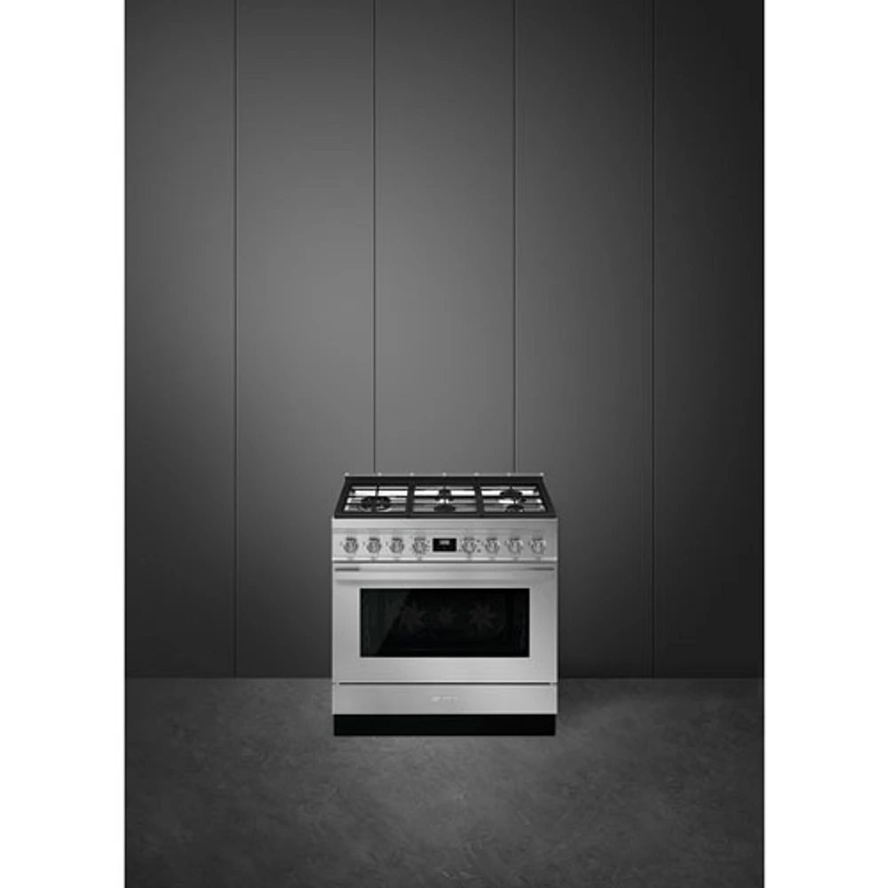 Smeg Portofino 36" 4.5 Cu. Ft. True Convection 5-Burner Freestanding Gas Range (CPF36UGGX) - Stainless