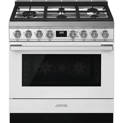 Smeg Portofino 36" 4.5 Cu. Ft. True Convection 5-Burner Freestanding Gas Range (CPF36UGGWH) - White