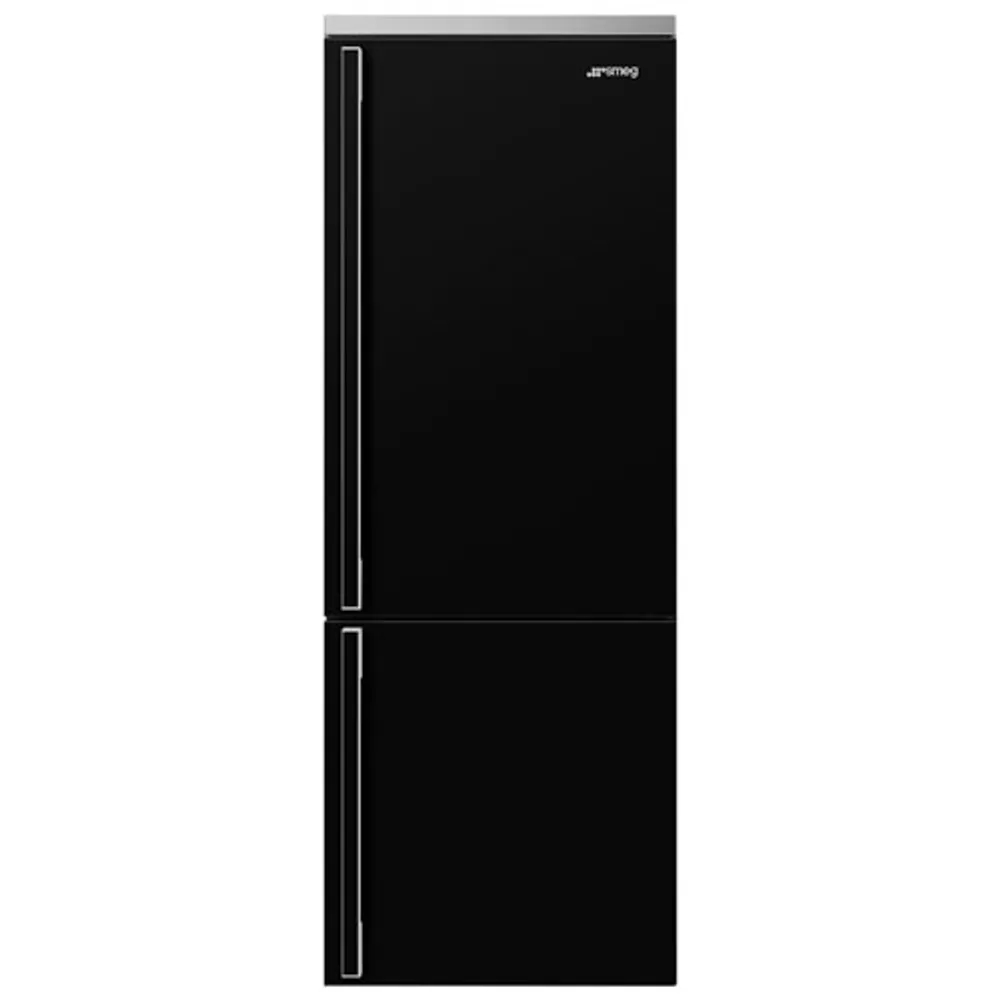 Smeg Portofino 28" 18 Cu. Ft. Bottom Freezer Refrigerator with Ice Dispenser (FA490URBL) - Black