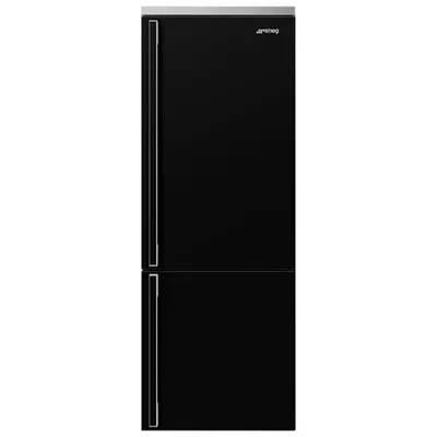 Smeg Portofino 28" 18 Cu. Ft. Bottom Freezer Refrigerator with Ice Dispenser (FA490URBL) - Black