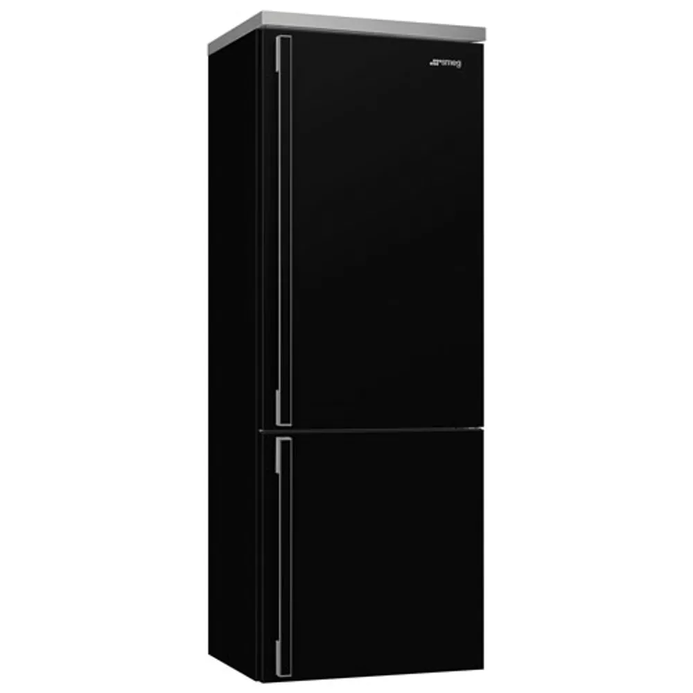 Smeg Portofino 28" 18 Cu. Ft. Bottom Freezer Refrigerator with Ice Dispenser (FA490URBL) - Black