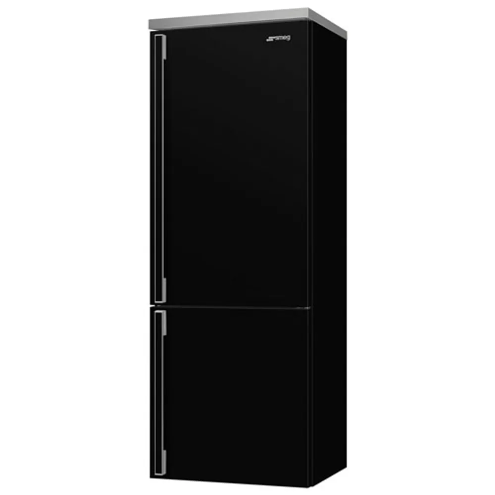 Smeg Portofino 28" 18 Cu. Ft. Bottom Freezer Refrigerator with Ice Dispenser (FA490URBL) - Black