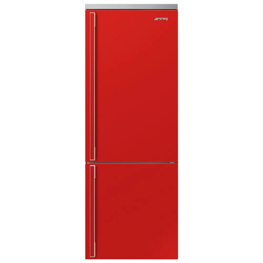 Smeg Portofino 28" 18 Cu. Ft. Bottom Freezer Refrigerator with Ice Dispenser (FA490URR) - Red