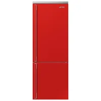 Smeg Portofino 28" 18 Cu. Ft. Bottom Freezer Refrigerator with Ice Dispenser (FA490URR) - Red