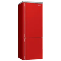 Smeg Portofino 28" 18 Cu. Ft. Bottom Freezer Refrigerator with Ice Dispenser (FA490URR) - Red