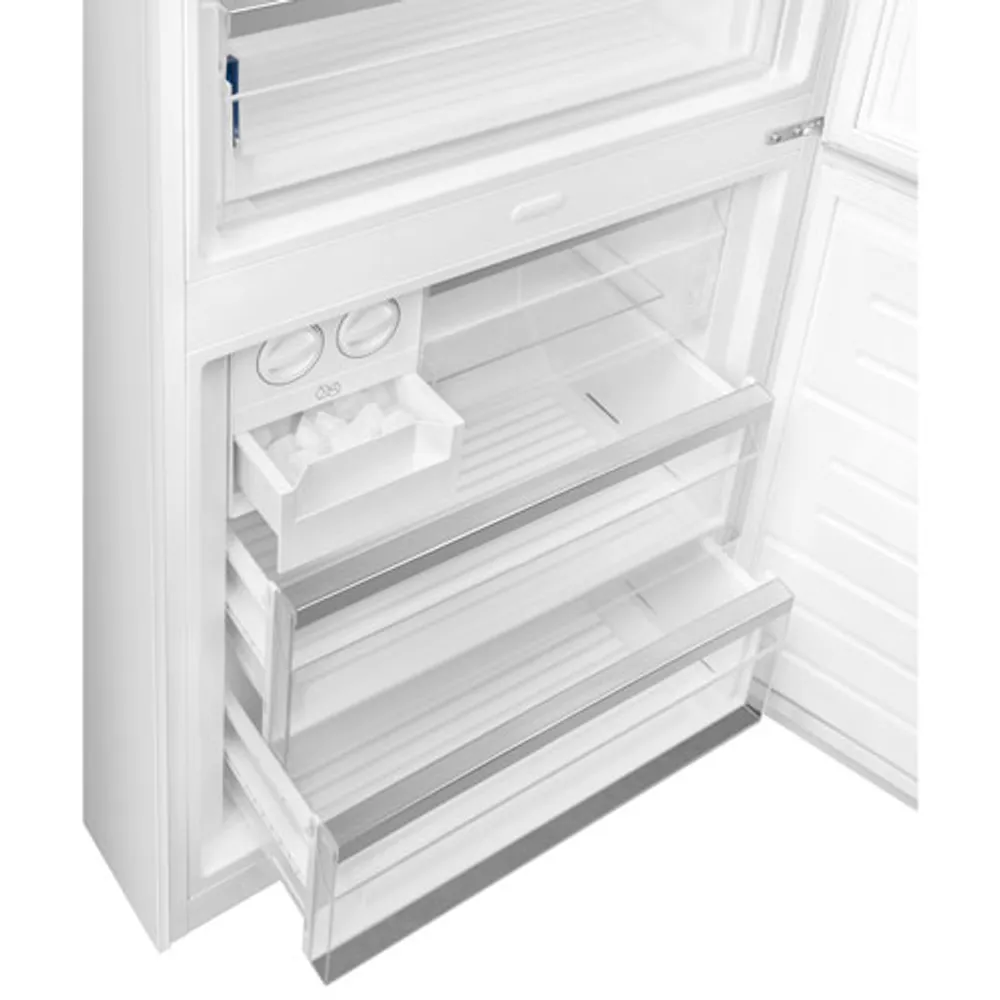 Smeg Portofino 28" 18 Cu. Ft. Bottom Freezer Refrigerator with Ice Dispenser (FA490URWH) - White