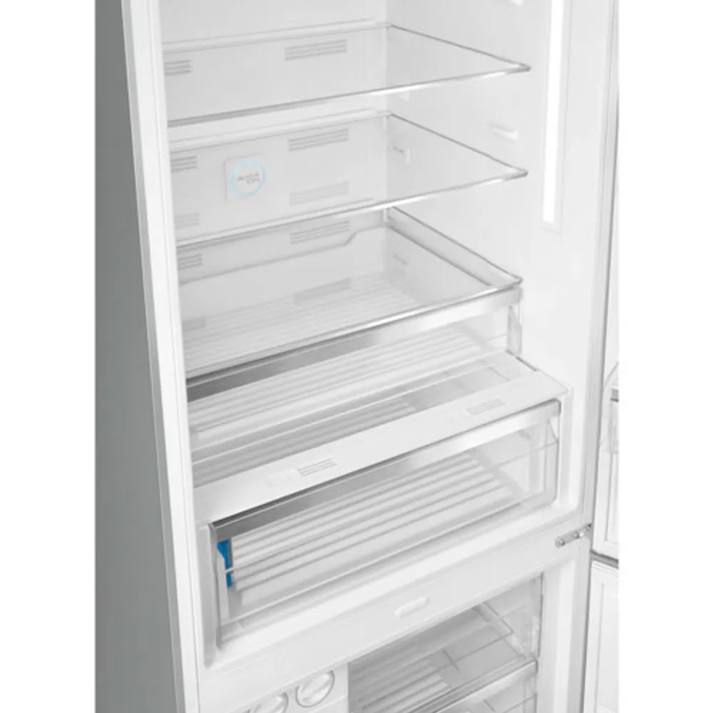 Smeg Portofino 28" 18 Cu. Ft. Bottom Freezer Refrigerator with Ice Dispenser (FA490URX) - Stainless Steel