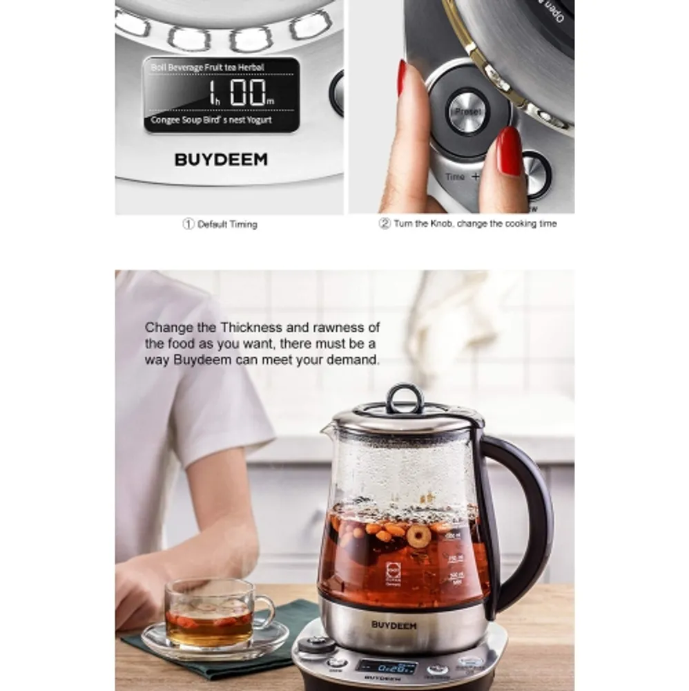 Buydeem K2693 Health Pot,Health-Care Beverage Tea Maker and Kettle, 9-in-1  Programmable Brew Cooker Master, 1.5 L, Pink
