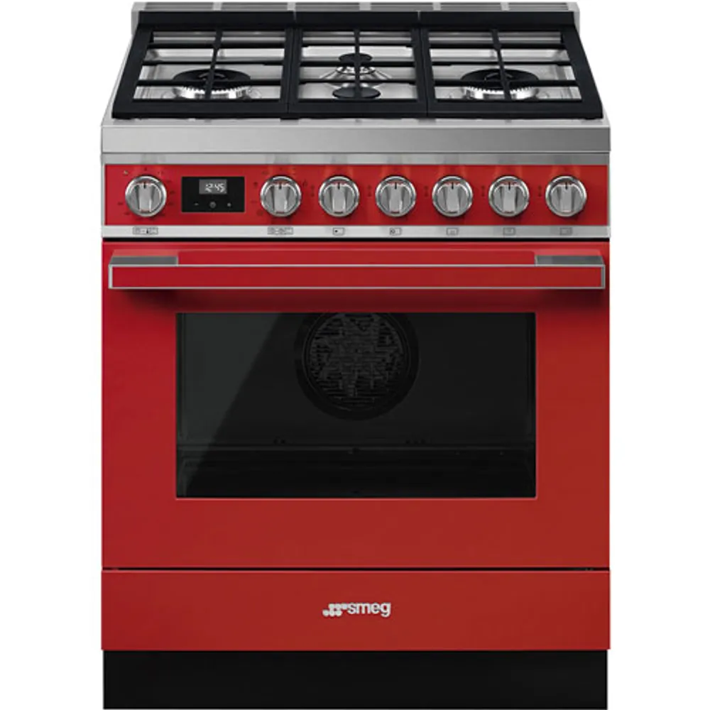 Smeg Portofino 30" 3.6 Cu. Ft. True Convection Freestanding Dual Fuel Range (CPF30UGMR) - Red