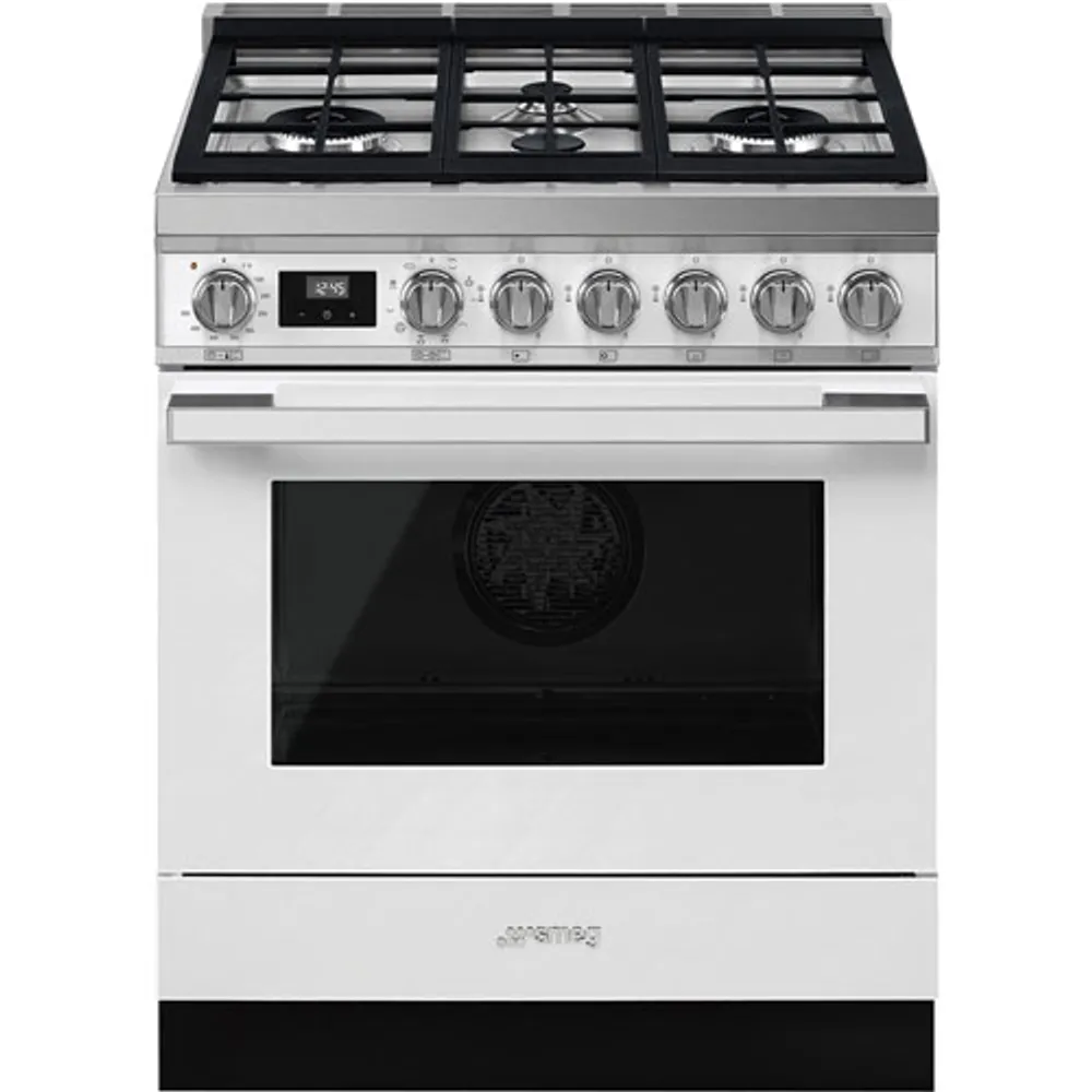 Smeg Portofino 30" 3.6 Cu. Ft. True Convection Freestanding Dual Fuel Range (CPF30UGMWH) - White