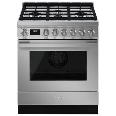 Smeg Portofino 30" 3.6 Cu. Ft. True Convection Freestanding Dual Fuel Range (CPF30UGMX) - Stainless