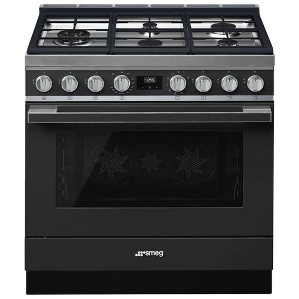 Smeg Portofino 36" 4.5 Cu. Ft. True Convection Freestanding Dual Fuel Range (CPF36UGMAN) - Anthracite