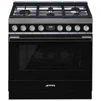 Smeg Portofino 36" 4.5 Cu. Ft. True Convection Freestanding Dual Fuel Range (CPF36UGMBL) - Black