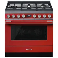 Smeg Portofino 36" 4.5 Cu. Ft. True Convection Freestanding Dual Fuel Range (CPF36UGMR) - Red