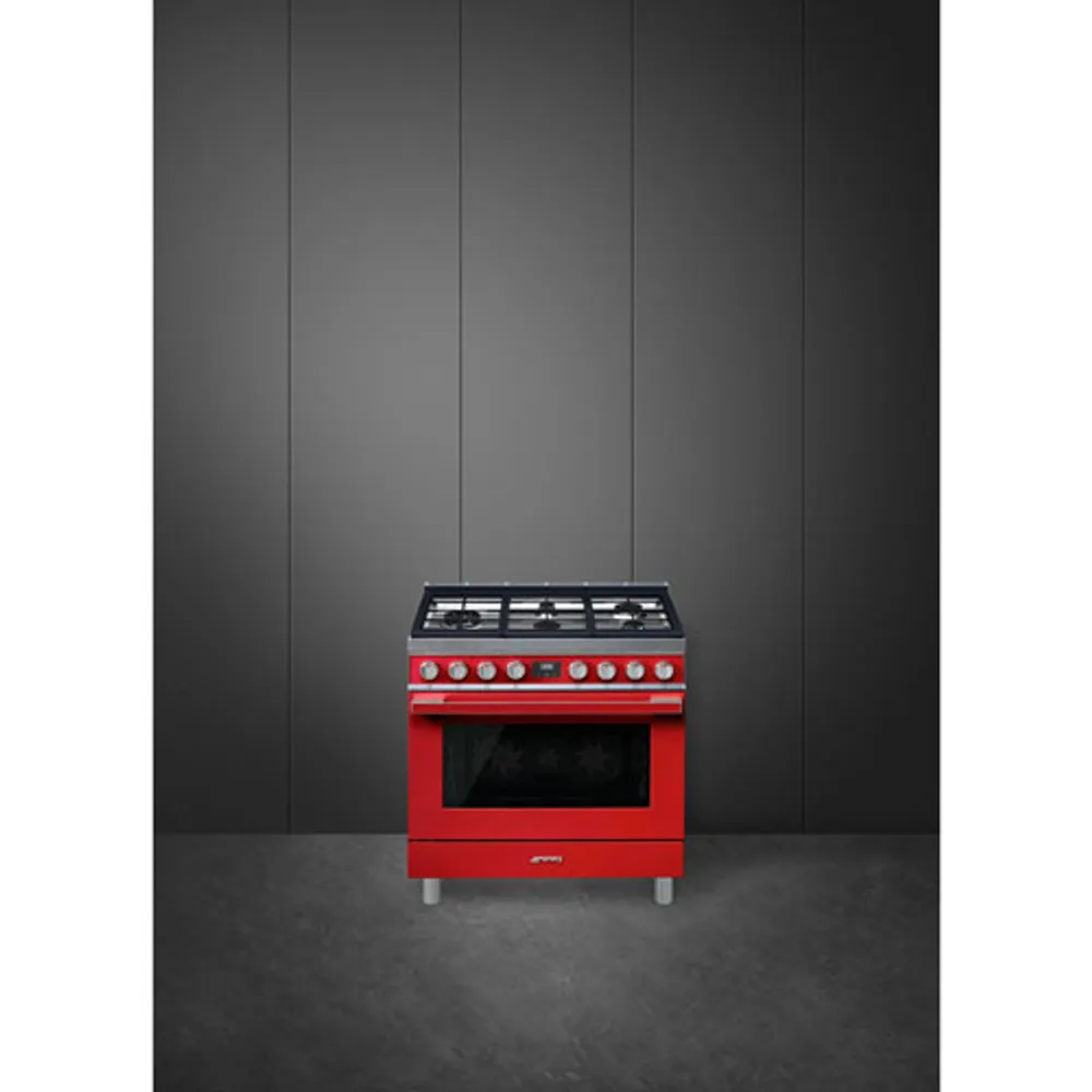 Smeg Portofino 36" 4.5 Cu. Ft. True Convection Freestanding Dual Fuel Range (CPF36UGMR) - Red