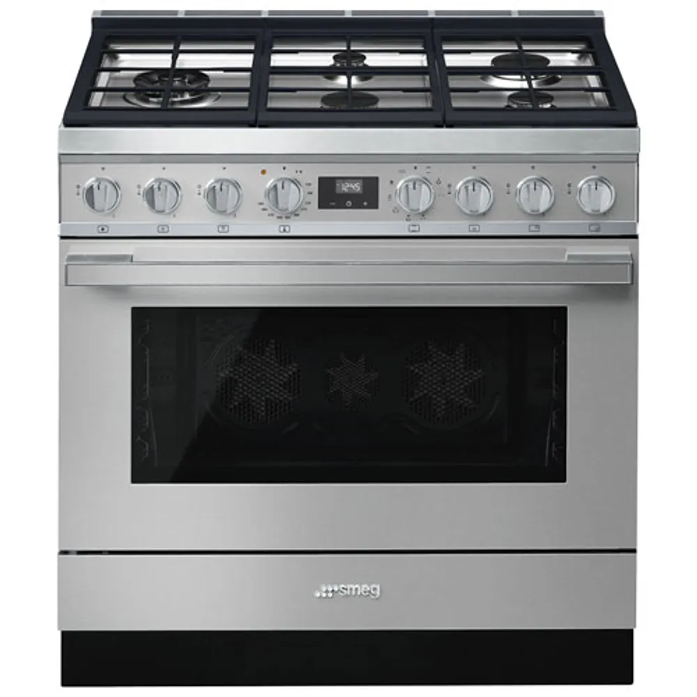 Smeg Portofino 36" 4.5 Cu. Ft. True Convection Freestanding Dual Fuel Range (CPF36UGMX) - Stainless