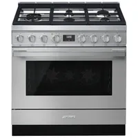 Smeg Portofino 36" 4.5 Cu. Ft. True Convection Freestanding Dual Fuel Range (CPF36UGMX) - Stainless